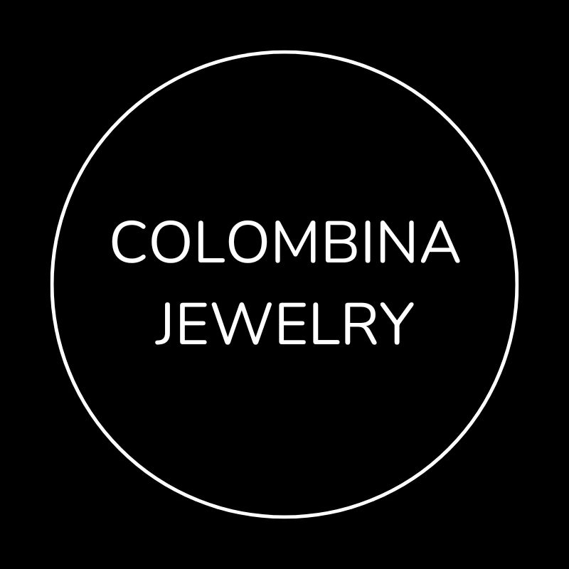 imagem mostra a logo da loja, o nome colombina jewelry num fundo preto dentro de um círculo com borda branca