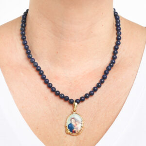 colar 18k fio lapis lazuli e antigo pingente