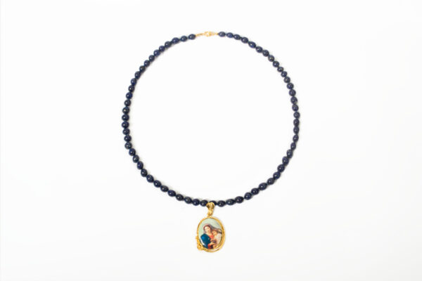 colar 18k fio lapis lazuli e antigo pingente