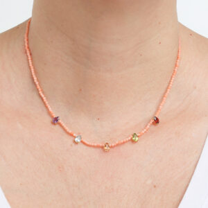 colar ouro 18k coral natural e pedras naturais