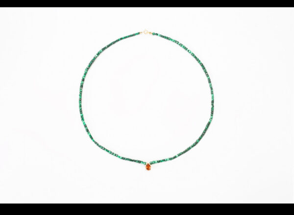colar ouro 18k malaquita e pingente de citrino