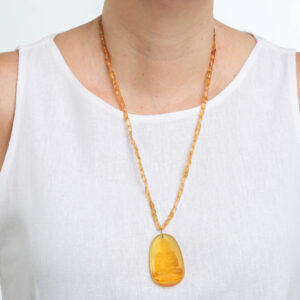 colar ouro 18k com fio de citrino e pingente em quartz