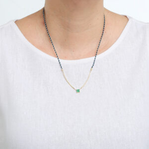 colar ouro 18k corda e esmeralda