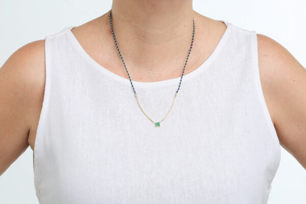 colar ouro 18k corda e esmeralda
