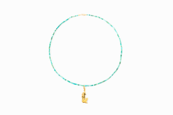 colar ouro 18k turquesa natural e pingente em ouro vermeil