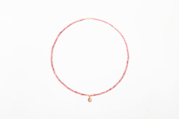 colar ouro 18k em fio de turmalina rosa e pingente de turmalina