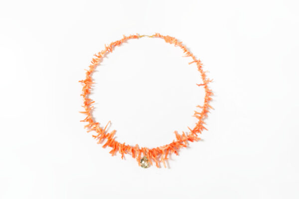 colar 18k fio de coral natural pingente turmalina verde
