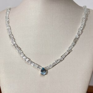 colar em topazio transparente e pingente topazio azul sky fecho ouro 18k