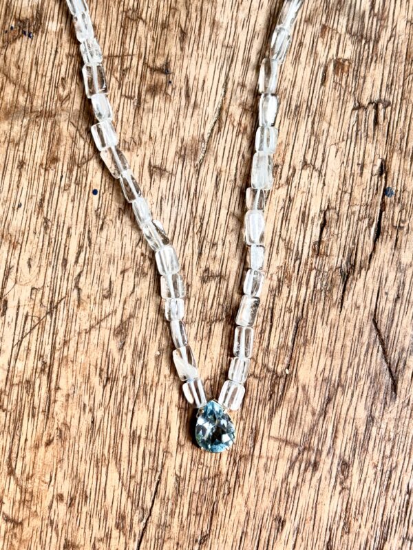 colar em topazio transparente e pingente topazio azul sky fecho ouro 18k